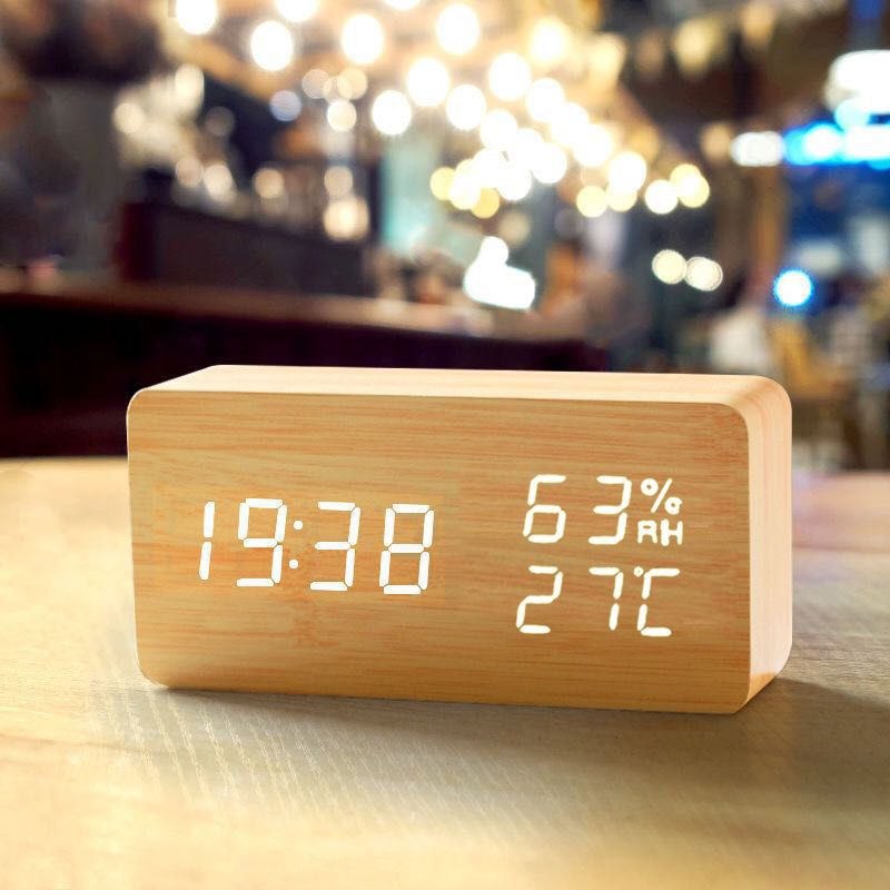 Nordic wooden grain alarm clock