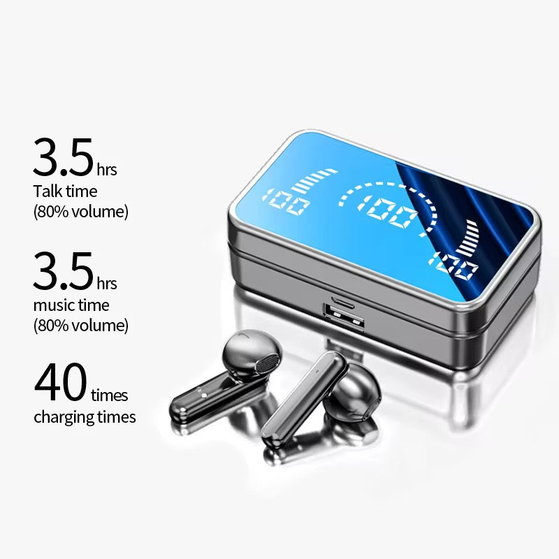 Wireless earphones with mirror digital display